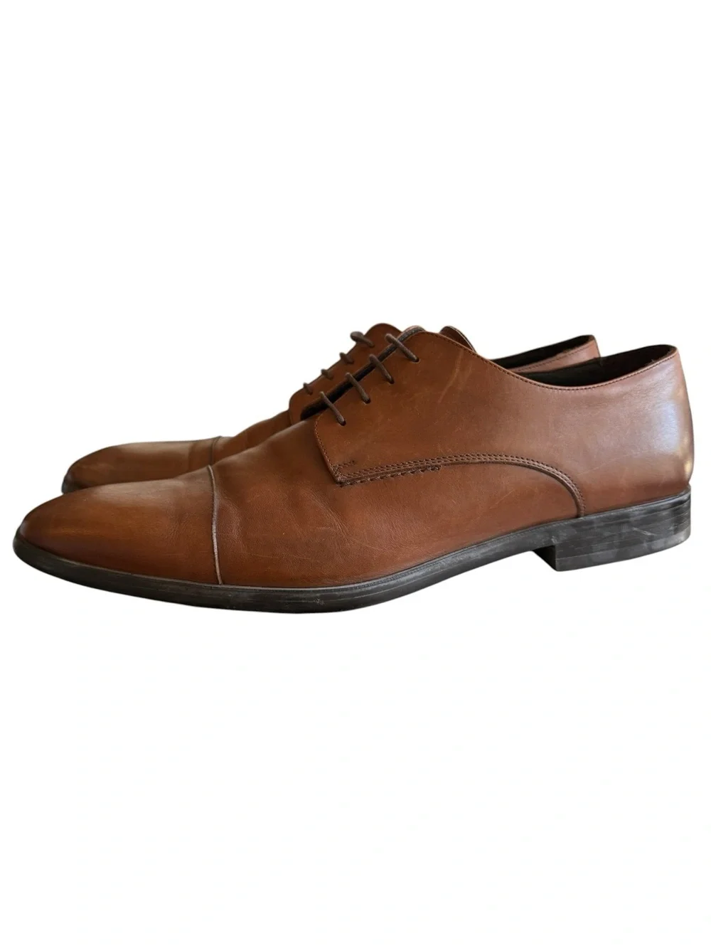 a. testoni M50004 Cognac Brown Leather Cap Toe Derby Dress Shoes Men’s 12 Made i